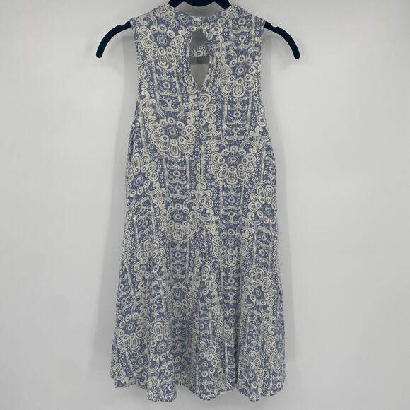 Altar’d State Women's Ivory & Blue Keyhole Tank Mini Swing Dress Size Small - Picture 4 of 8